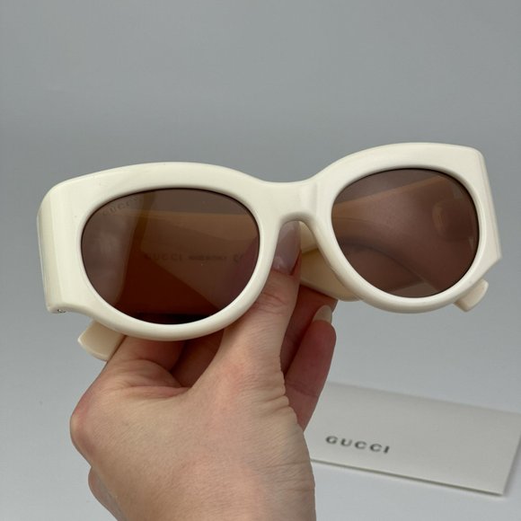Gucci GG1544S 004 BRAND NEW Sunglasses Ivory Brown Unisex Oval - Picture 3 of 11